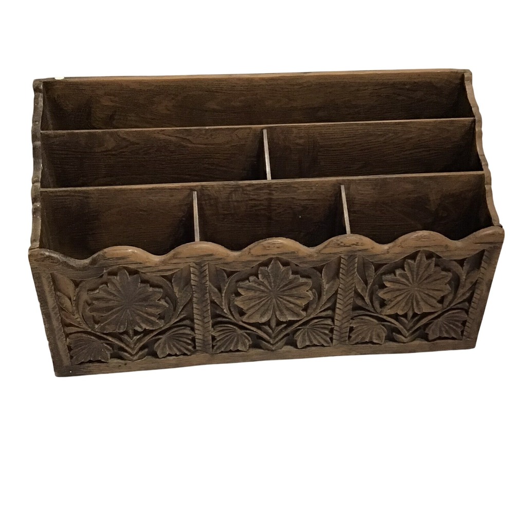 Vintage style Wood Desk Organizer Boho Style Letter Holder Hang Or Sit
